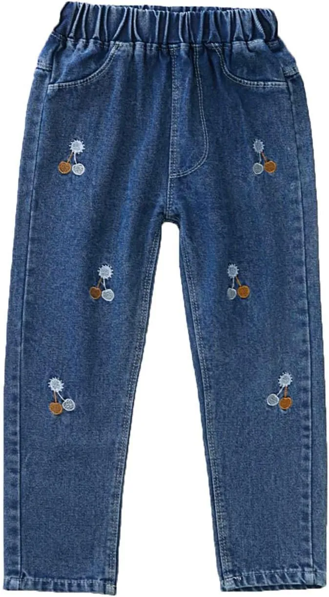 Girls Flare Jeans High Waisted Elastic Waist Jeans Solid Stretchy Denim Pants