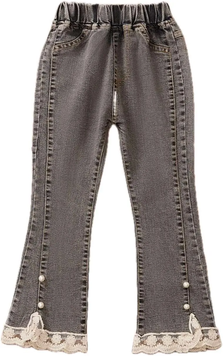 Girls Flare Jeans High Waisted Elastic Waist Jeans Solid Stretchy Denim Pants