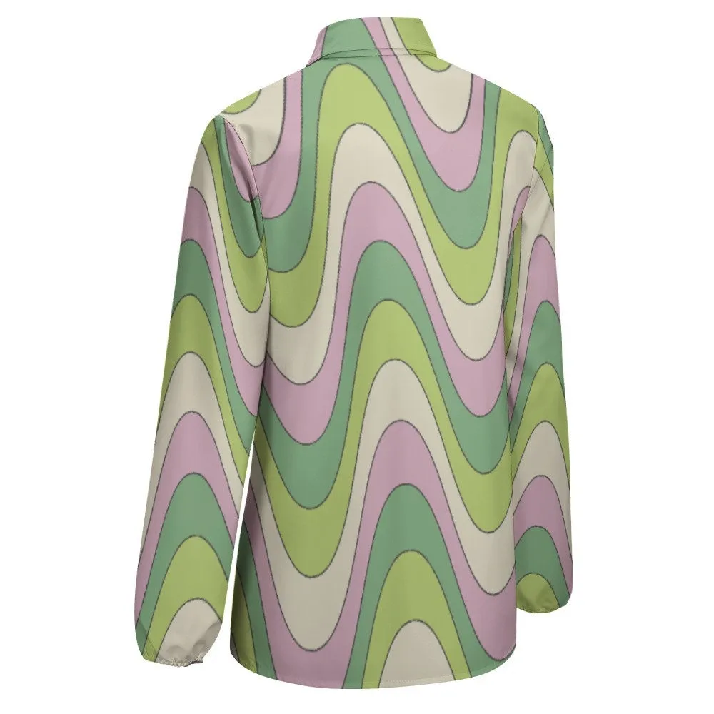 Groovy Blouse, Green Pink Stripe Shirt Women, 60s 70s Style Shirt, Hippie Top, Women's 70s Style Blouse, Women's 70s inspired top