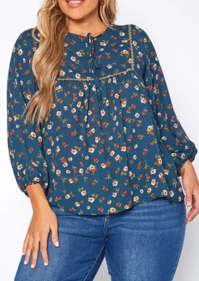 Hi Curvy Plus Size Women Vintage Floral Print Blouse