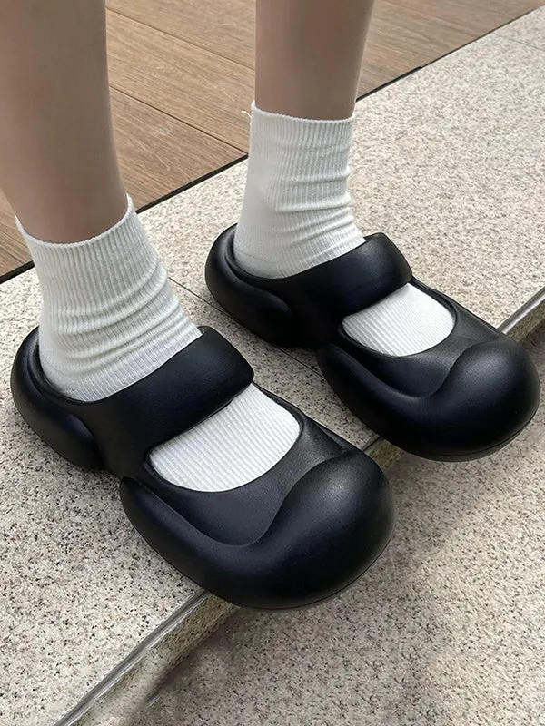 Hollow Round-Toe Solid Color Slider Sandals