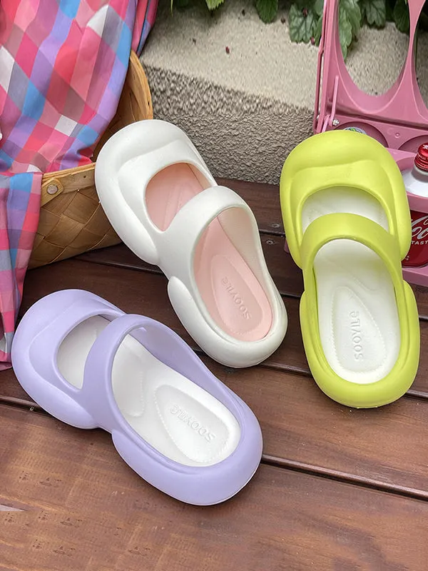 Hollow Round-Toe Solid Color Slider Sandals