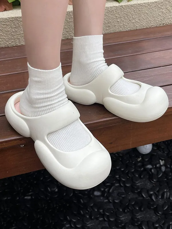Hollow Round-Toe Solid Color Slider Sandals