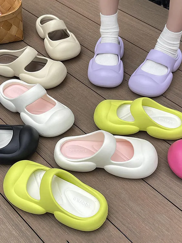 Hollow Round-Toe Solid Color Slider Sandals