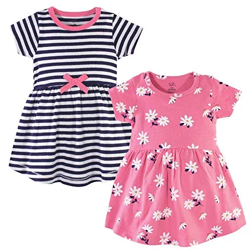 Hudson Baby Girl's Cotton Dressess, Pink Daisy, 3 Toddler