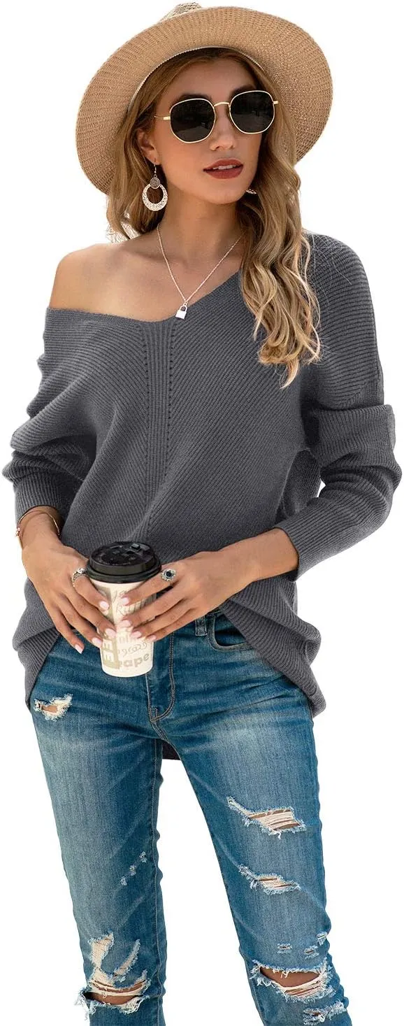 Iandroiy Women's Batwing Sleeve Off Shoulder Loose Oversized Baggy Tops Sweater Pullover Casual Blouse T-Shirt