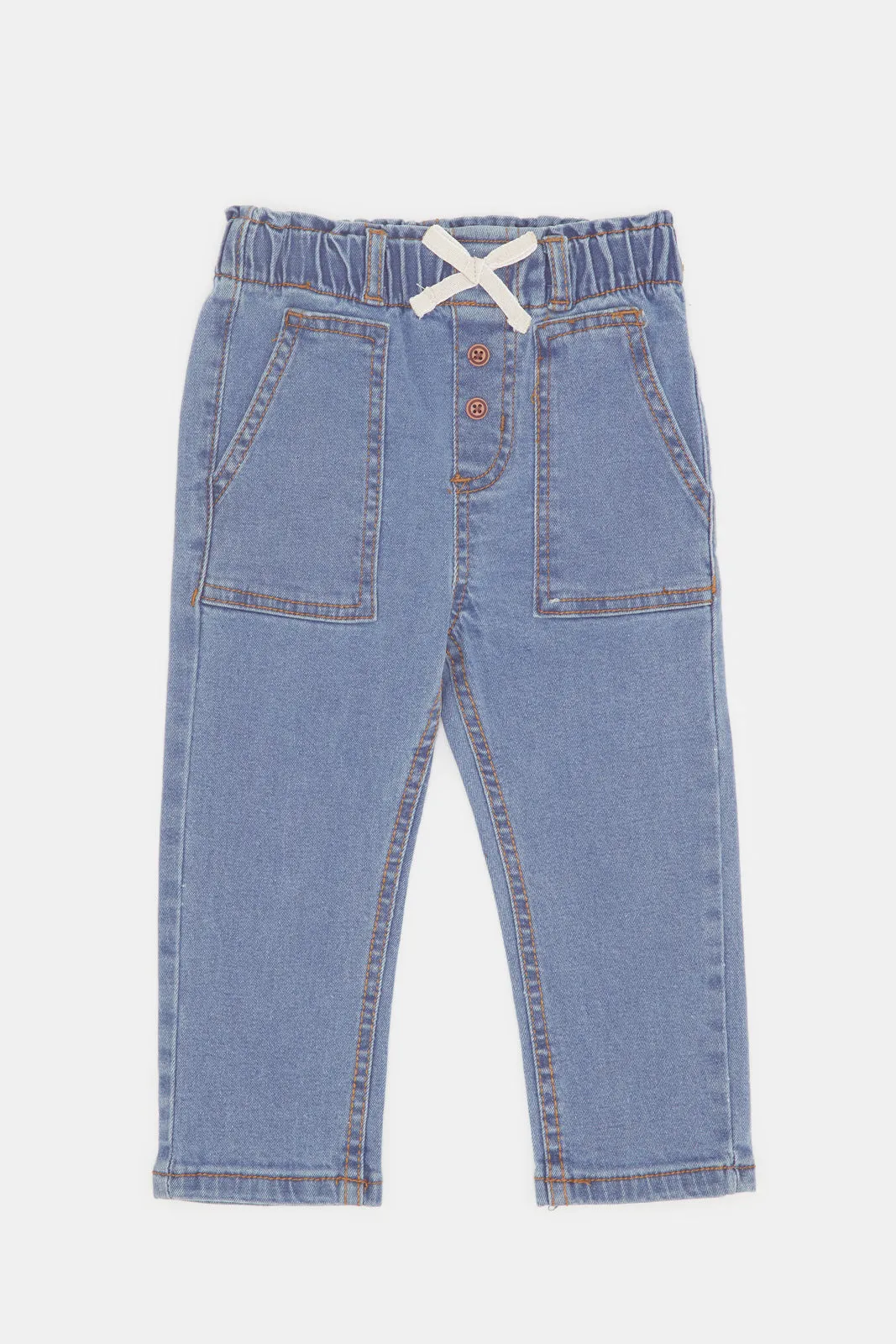 Infant Girls Blue Jeans With Bow Detail