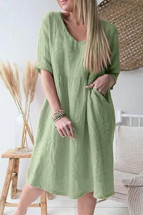 Ivyshape | Comfortable V-Neck Dress With Short Sleeves