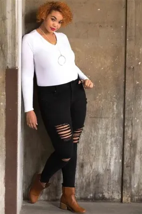 Junior Plus Size Made in Egypt Cotton Spandex Black Distressed Ripped Skinny Jeans /1-2-2-2-1