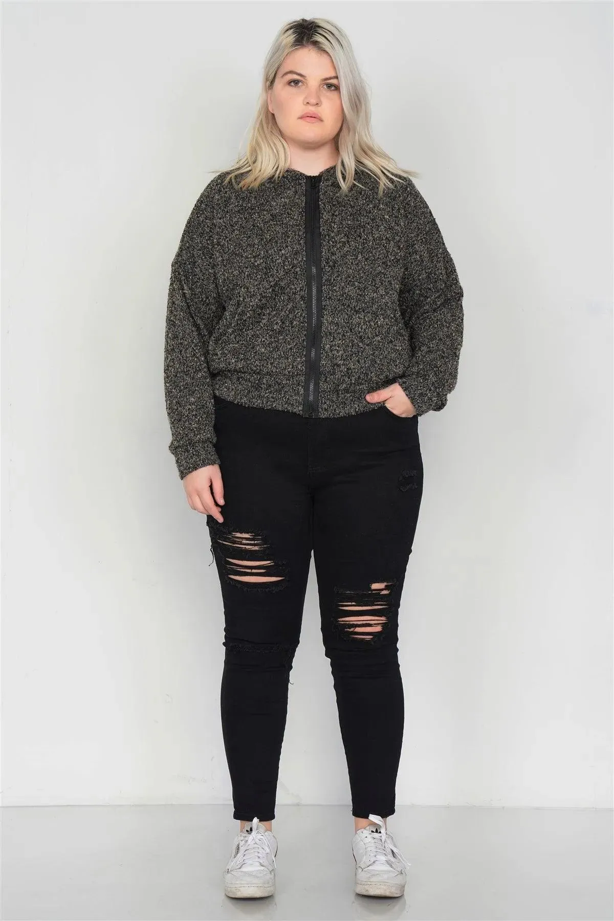 Junior Plus Size Made in Egypt Cotton Spandex Black Distressed Ripped Skinny Jeans /1-2-2-2-1