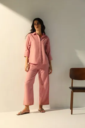 Linen Coord Set with Pants in Rose