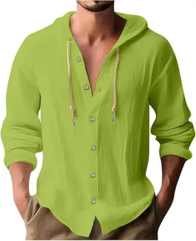 Linen Shirts for Men Lightweight Hoodie 2025 Long Sleeve Loose Fit Breathable Sports Button Big Tall Party Tops
