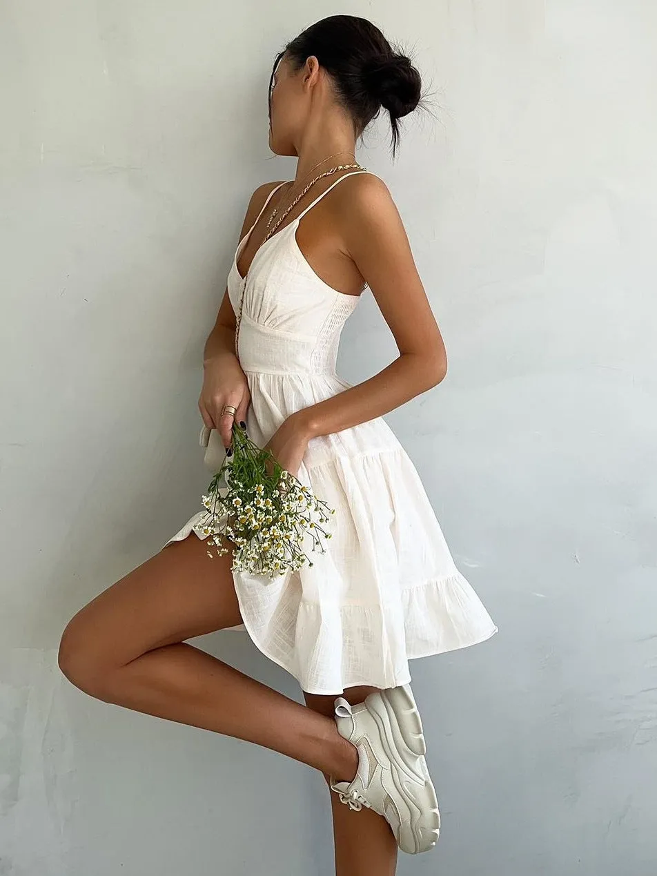 Linen Suspender Sleeveless Mini Dress