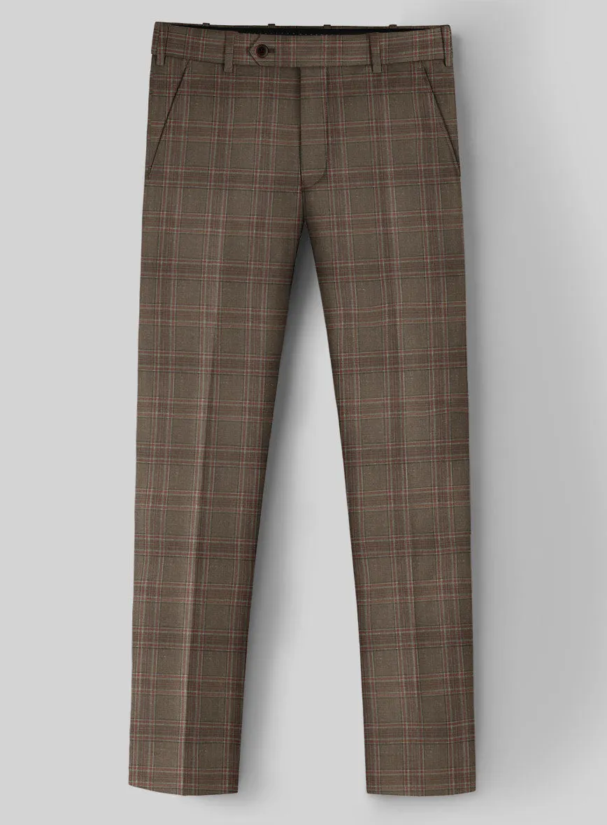 London Loom Brown Check Wool Silk Linen Pants