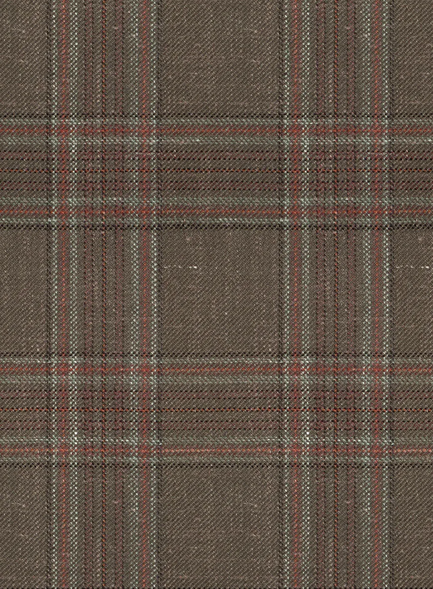 London Loom Brown Check Wool Silk Linen Pants
