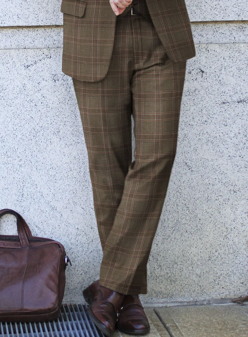London Loom Brown Check Wool Silk Linen Pants