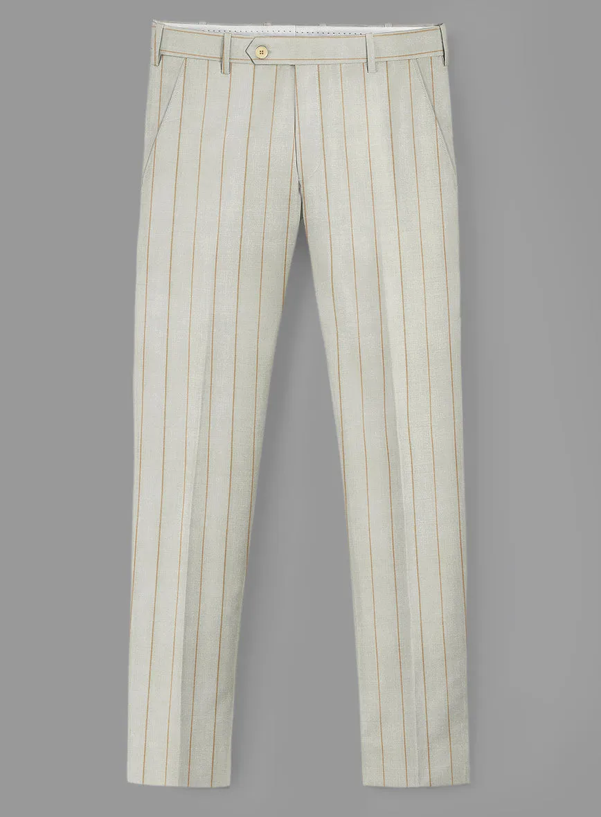 London Loom Light Gray Stripe Wool Silk Linen Pants