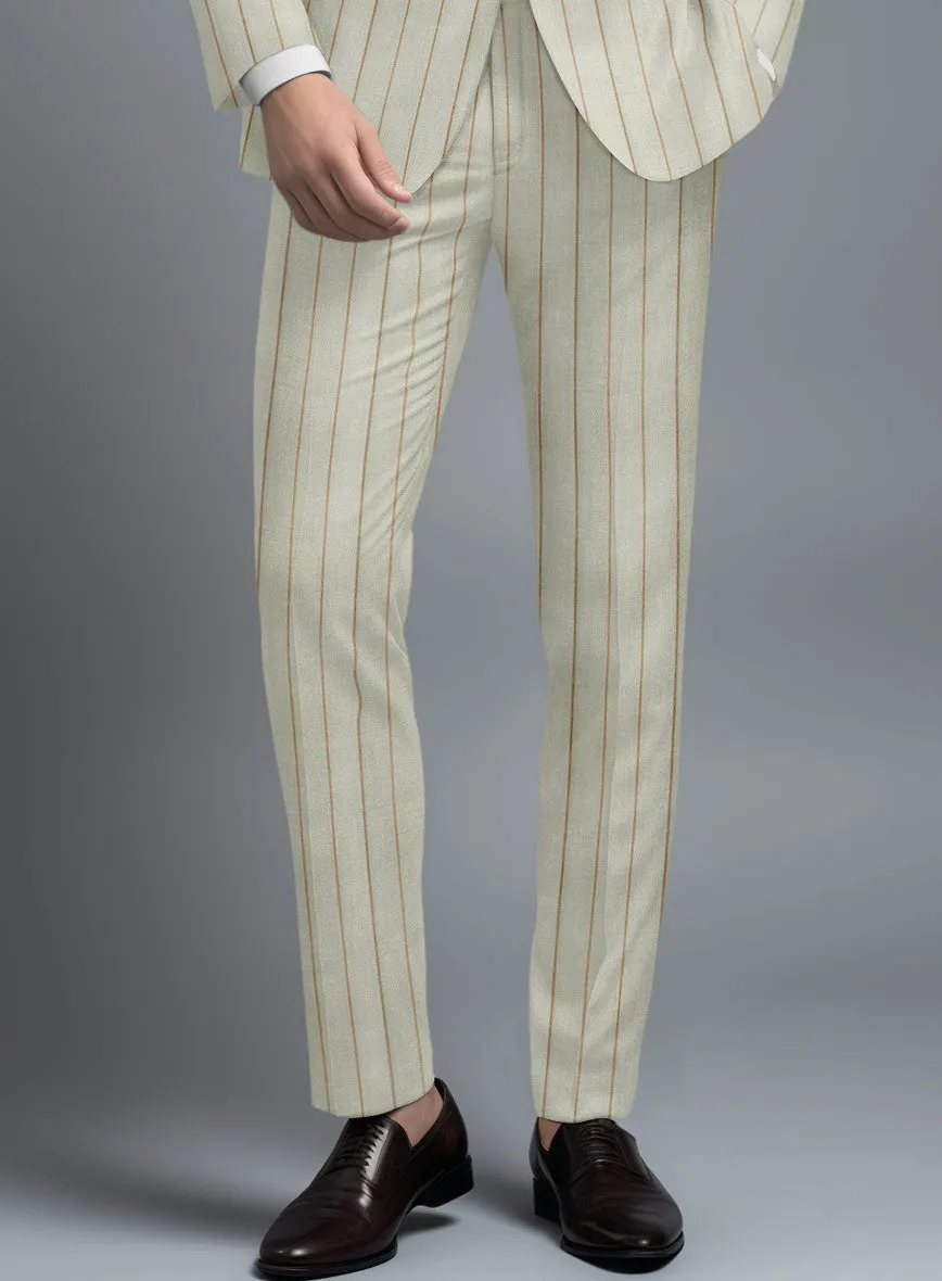 London Loom Light Gray Stripe Wool Silk Linen Pants