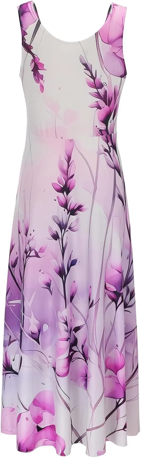 Maxi Dress for Women 2025 Summer Elegant Wrap V Neck Sleeveless Dresses Plus Size Casual Floral Boho Flowy Beach Sundresses