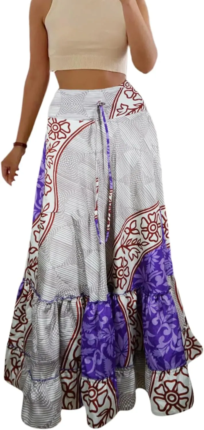 Maxi Skirts for Women Purple Stylish Skirt Tiered Ruffle Skirt ML