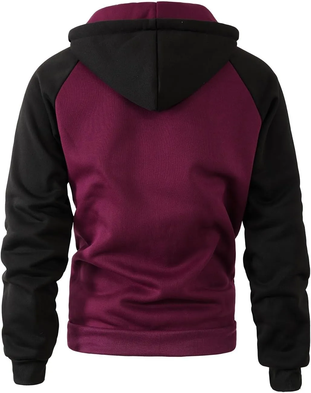 Men Zipper Hooded Sweatshirt Casual Contrast Color Raglan Sleeve Warm Comfortable Cardigan Top with Pockets