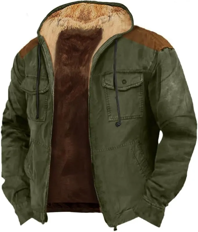 Men's Casual Stylish Cargo Jacket Fleece Lined Sherpa Jackets Winter Warm Coats Jacket for Hiking Travel