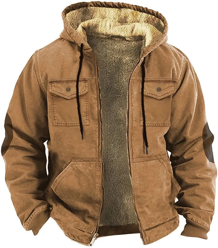 Men's Casual Stylish Cargo Jacket Fleece Lined Sherpa Jackets Winter Warm Coats Jacket for Hiking Travel