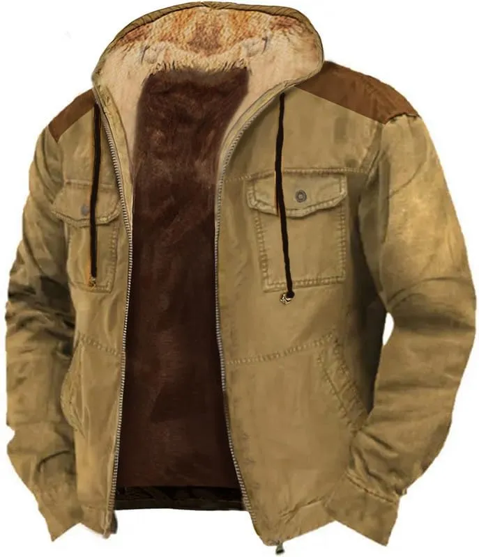 Men's Casual Stylish Cargo Jacket Fleece Lined Sherpa Jackets Winter Warm Coats Jacket for Hiking Travel