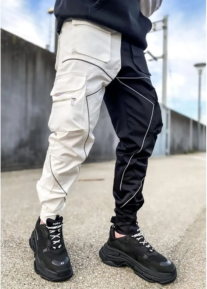 Mens Hiphop Jogger Sweatpants Cargo Streetwear Punk Pants with Multi-Pockets