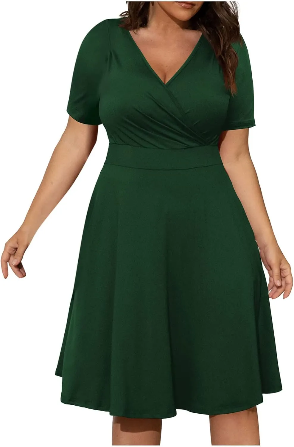 NaRHbrg Summer Dresses for Women 2024 Wrap V Neck Short Sleeve Midi Dress Ruffle Hem A-Line Sundress Cocktail Party Dress