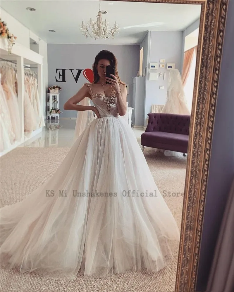 NumberSea 2022 Sexy Crystals Wedding Dresses Vestidos de Noiva Princess Bride Dress Church Beach Wedding Gowns Custom Made