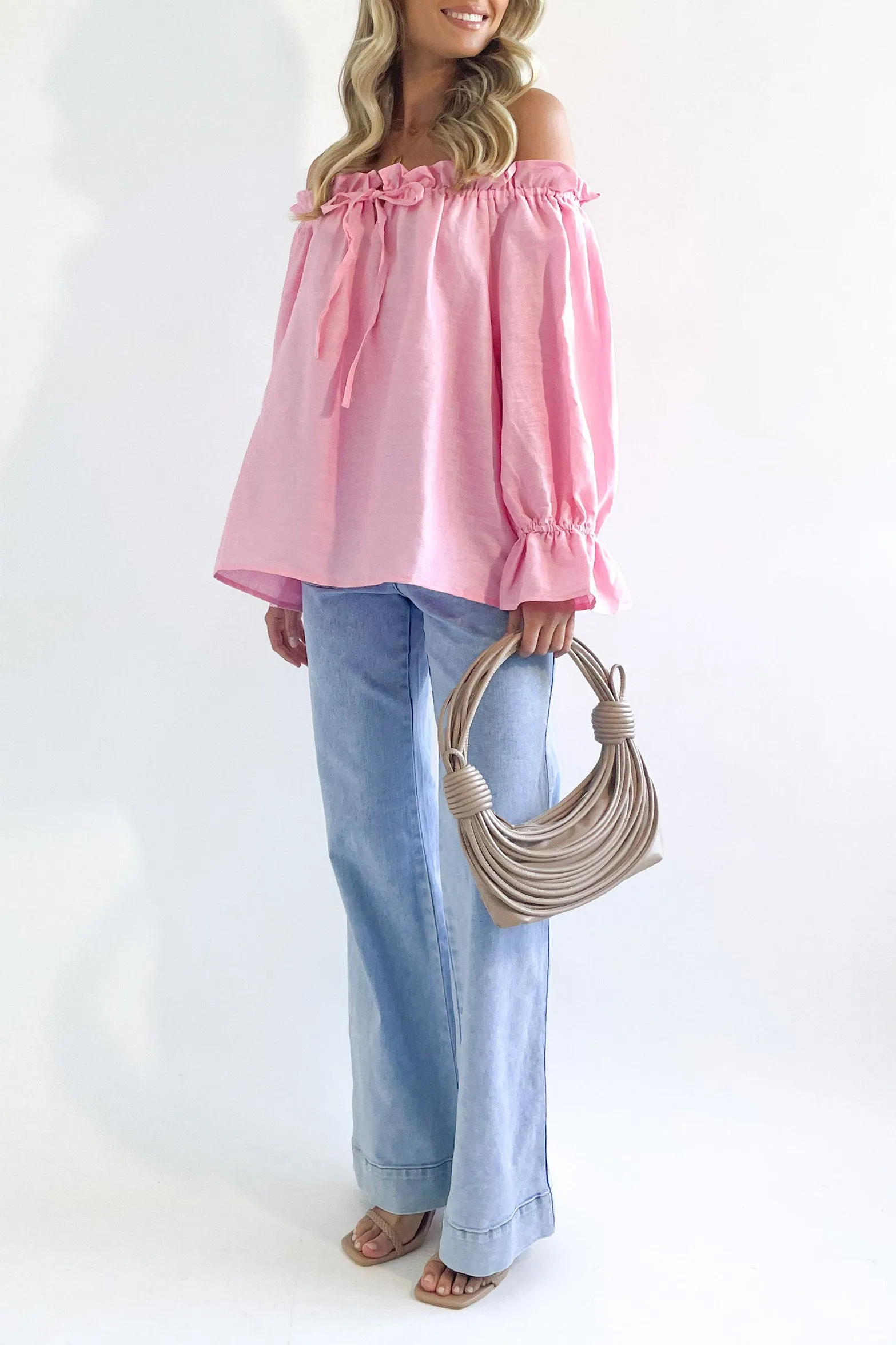 One Shoulder Cotton Bell Sleeve Top