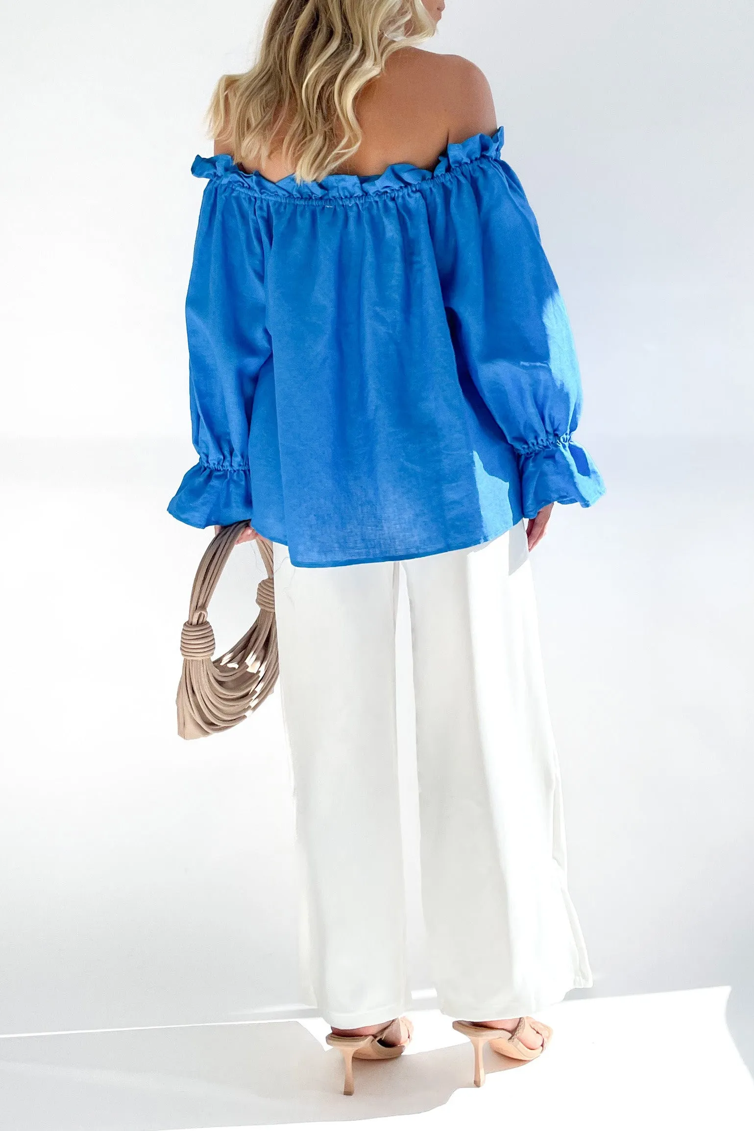 One Shoulder Cotton Bell Sleeve Top