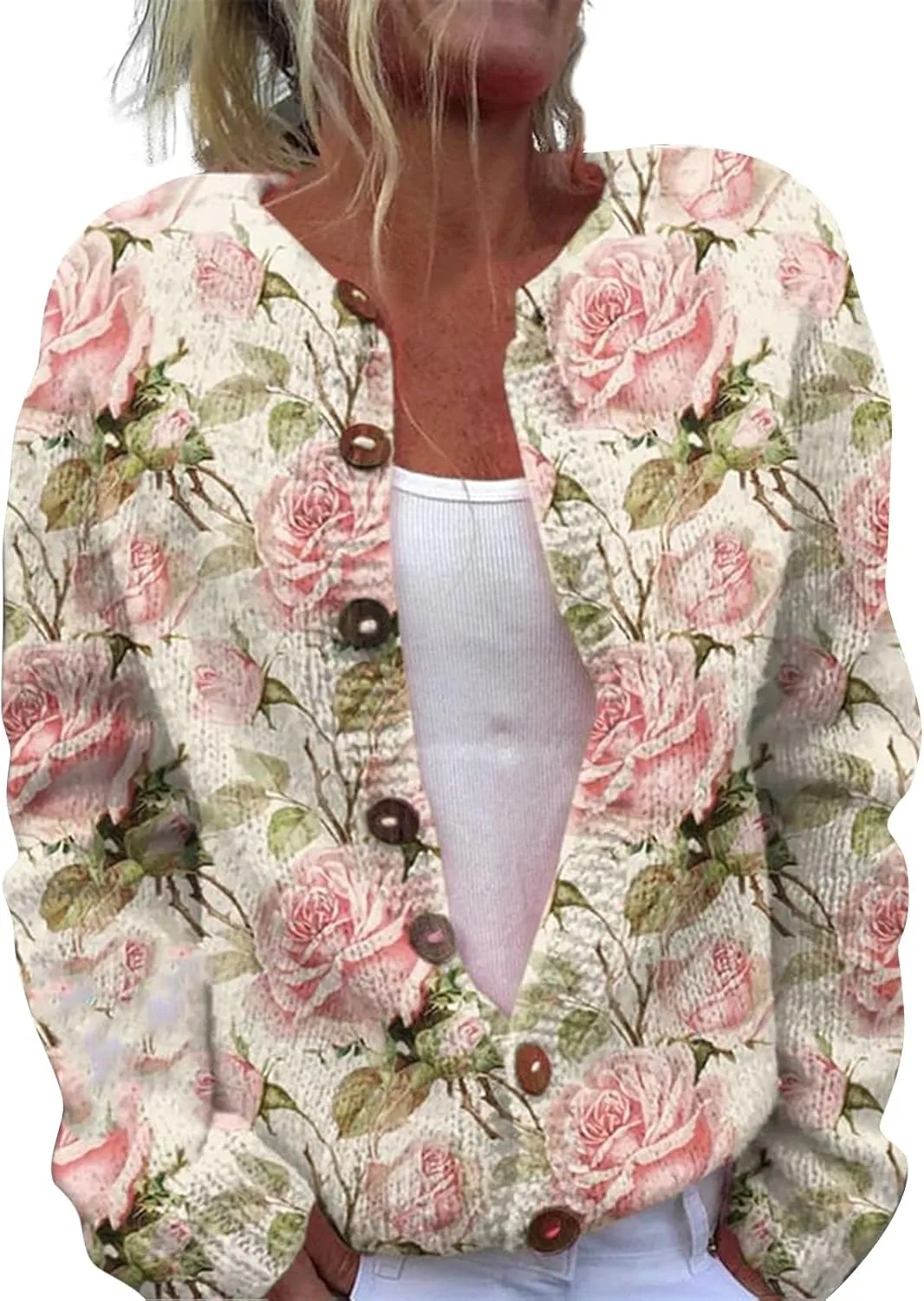 Oversized Sweaters for Women Print Comfortable Knitted Cardigan Lightweight Sweater Knit Jackets Outfits Knit