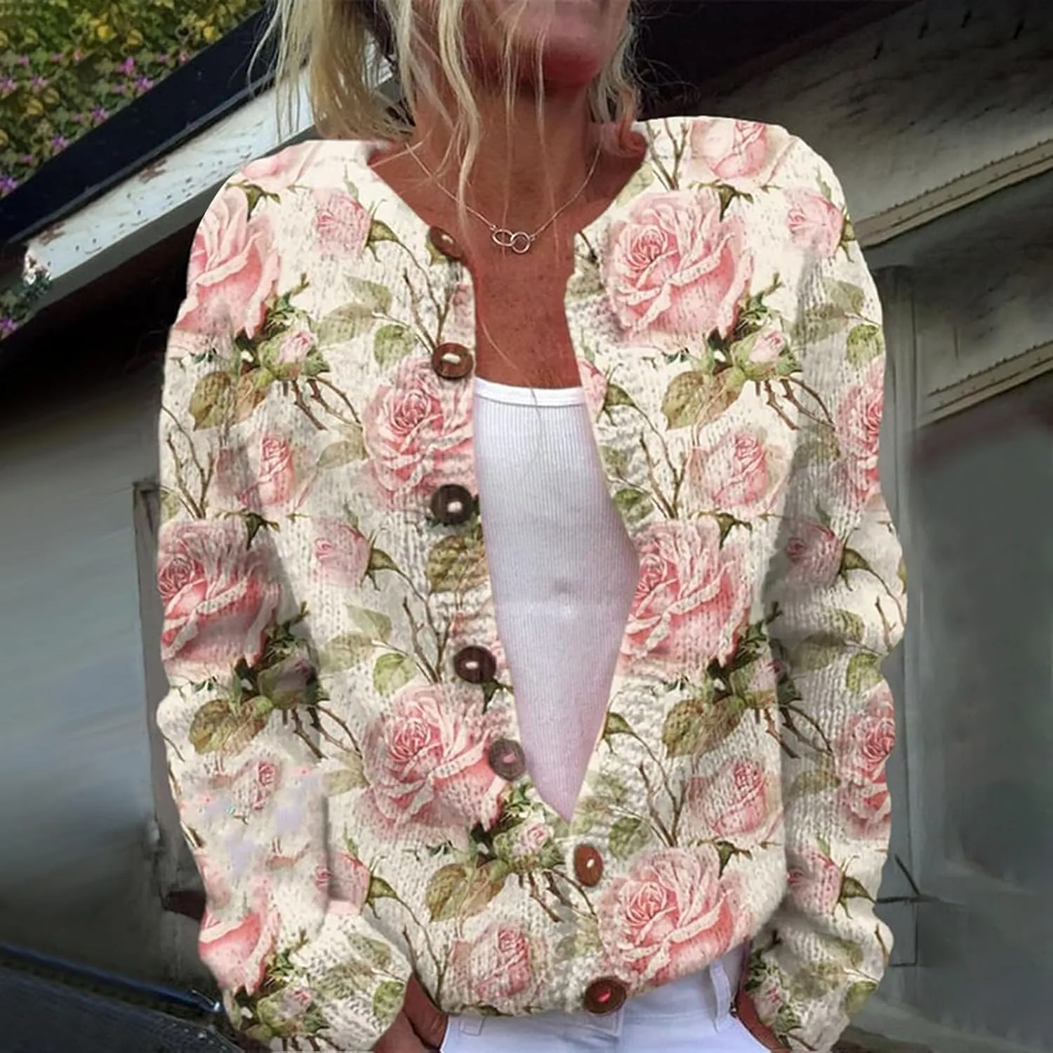 Oversized Sweaters for Women Print Comfortable Knitted Cardigan Lightweight Sweater Knit Jackets Outfits Knit