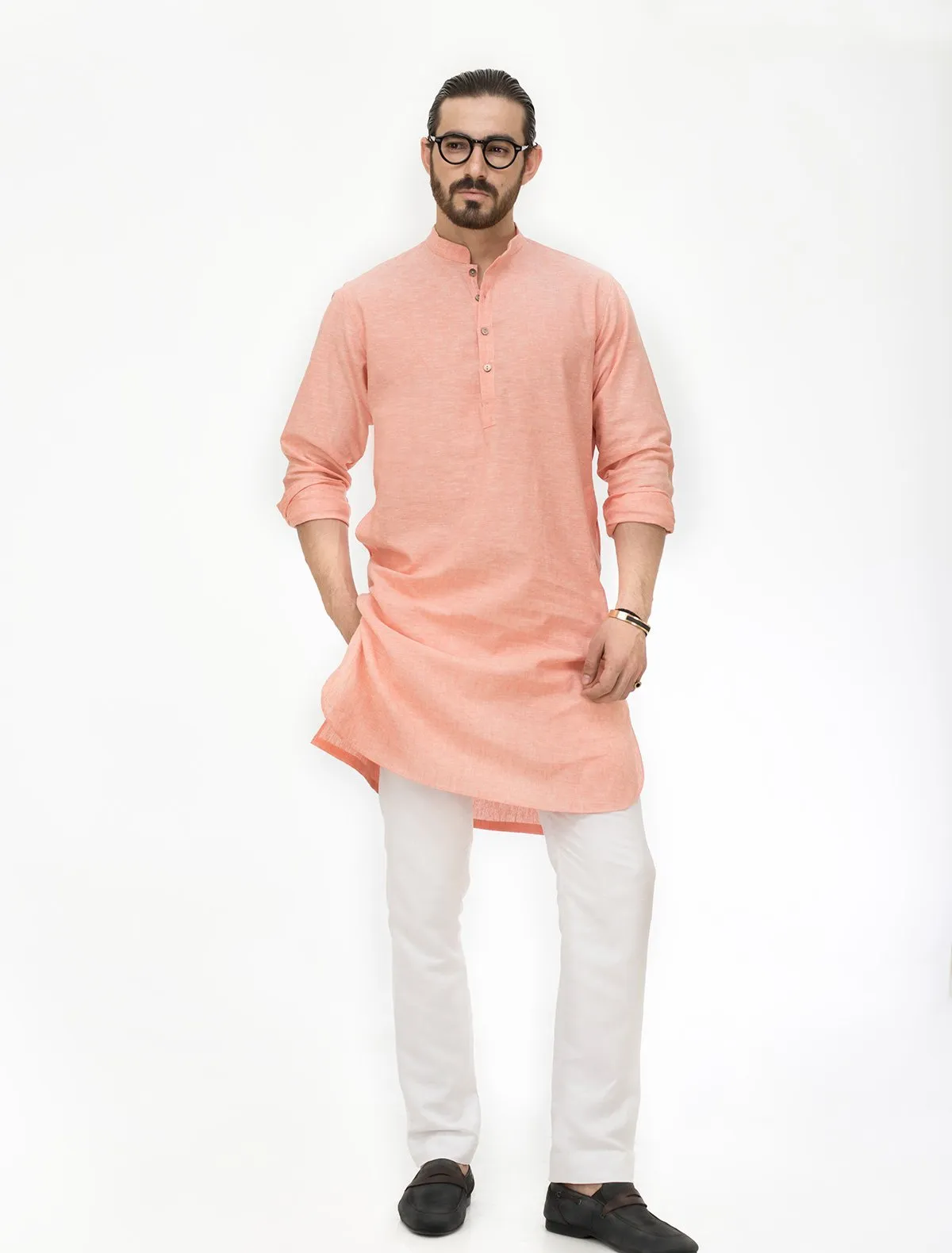 PEACH COTTON LINEN KURTA