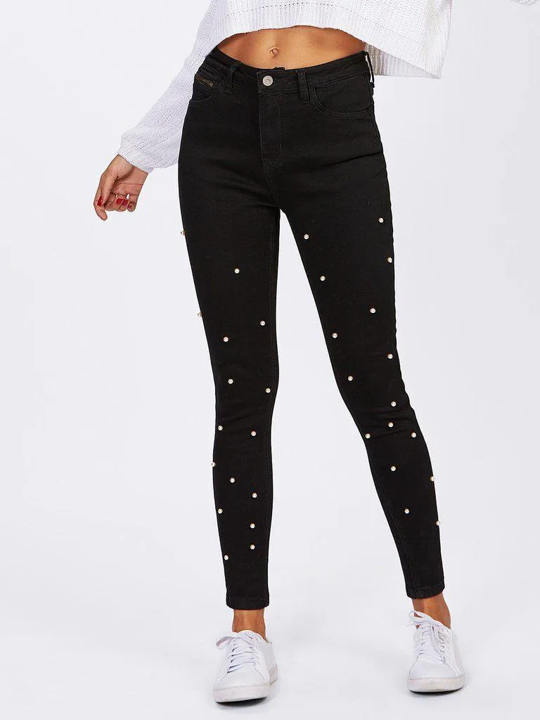 Pearl Beaded Front Jeans
