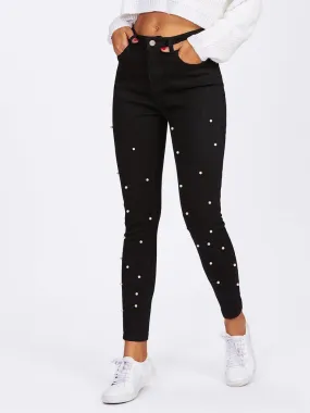 Pearl Beaded Front Jeans