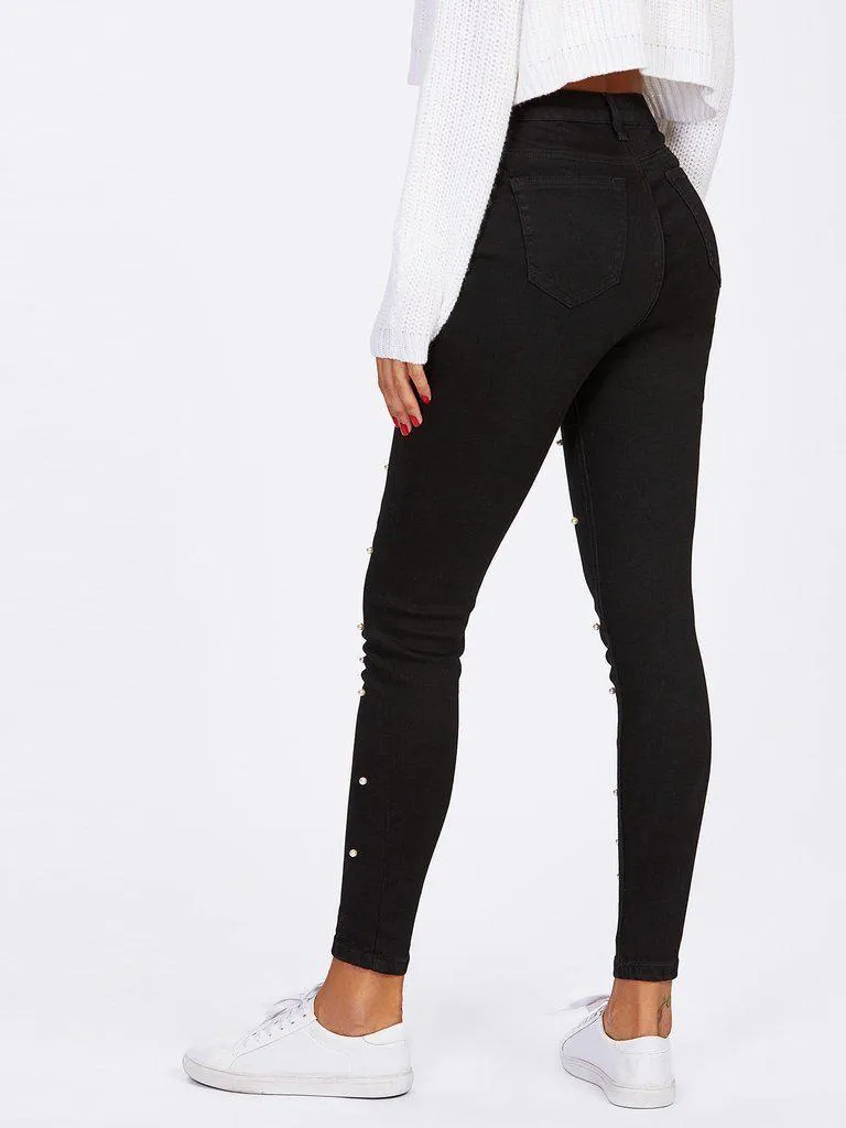 Pearl Beaded Front Jeans