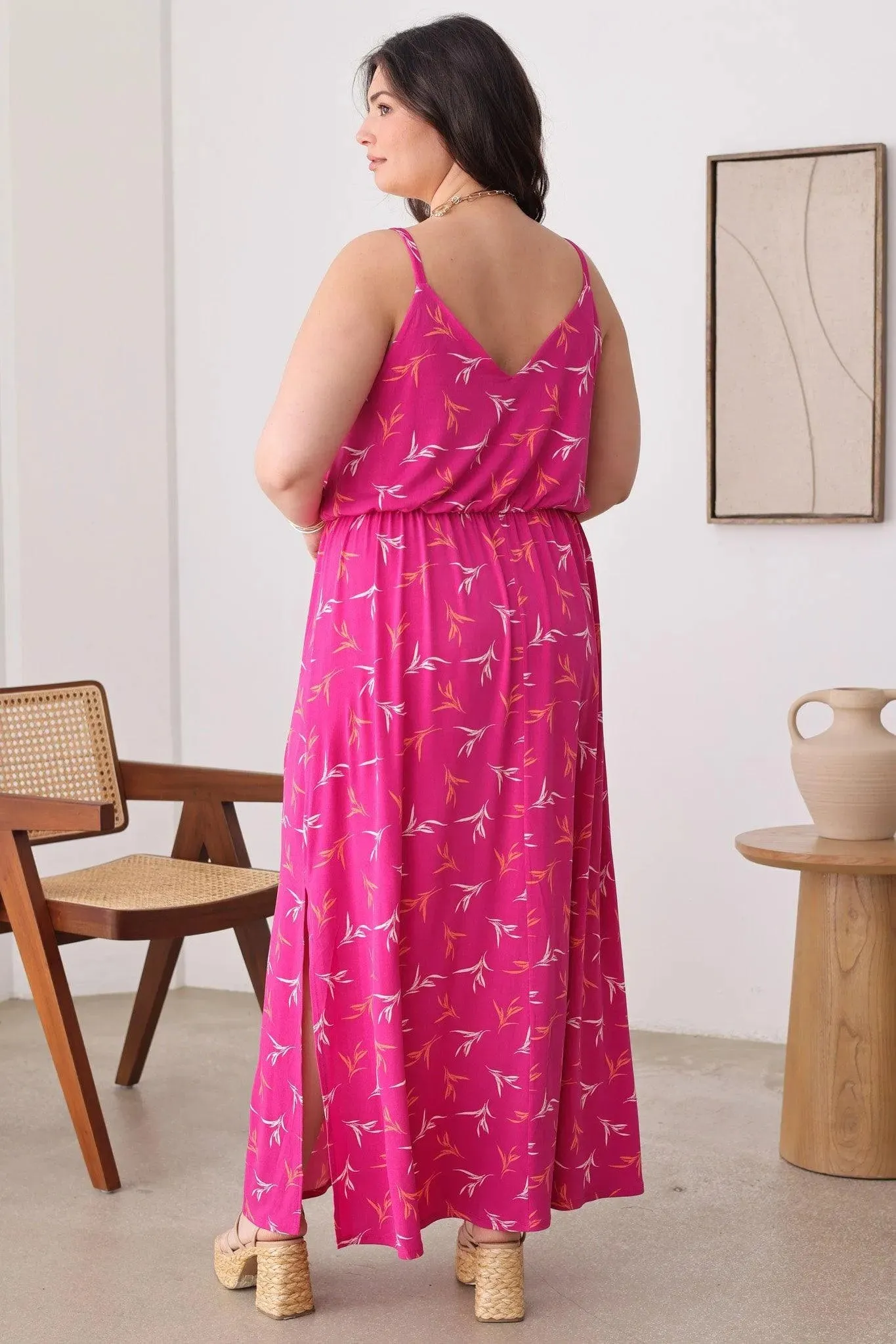 Plus Size Floral Sleeveless Side Slit Maxi Dresses