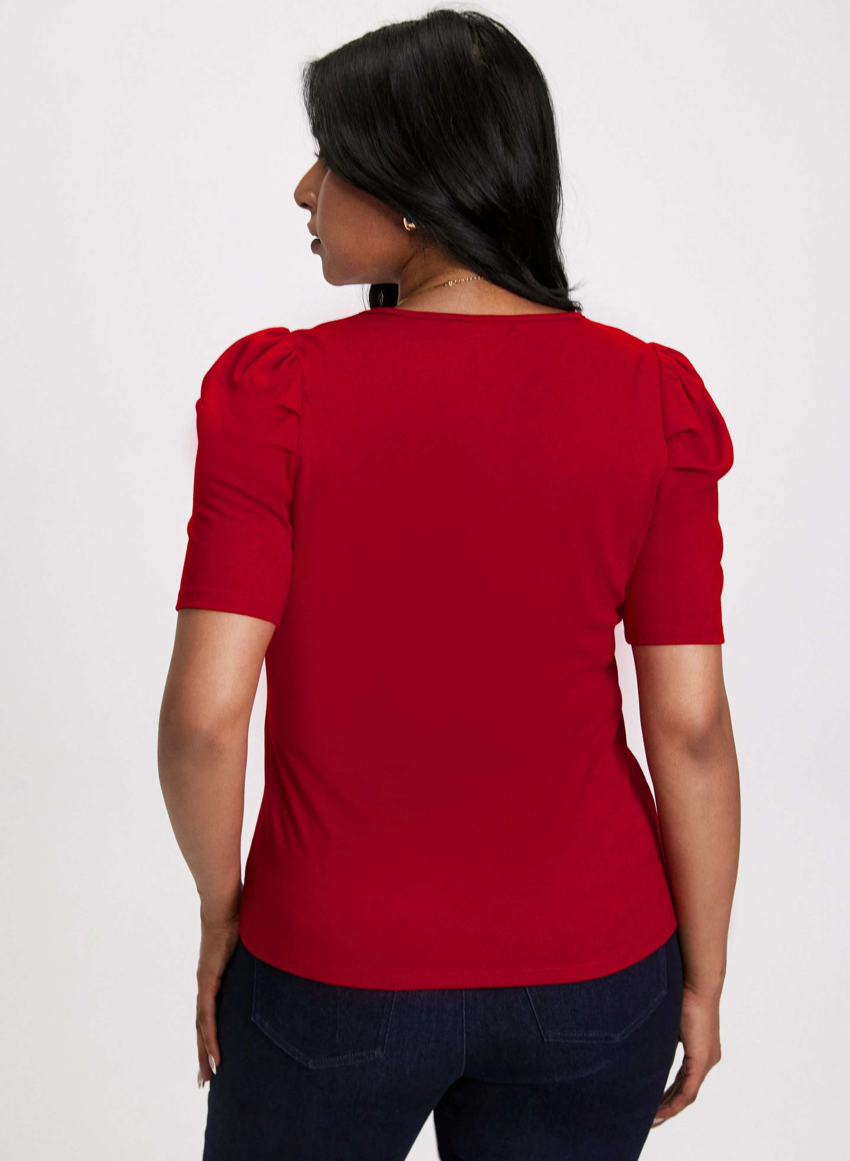 Puff Sleeve V-Neck Blouse
