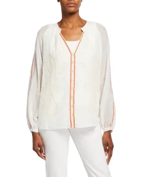 Rosa Eyelet Cotton Peasant Blouse in Antique White | Antique White