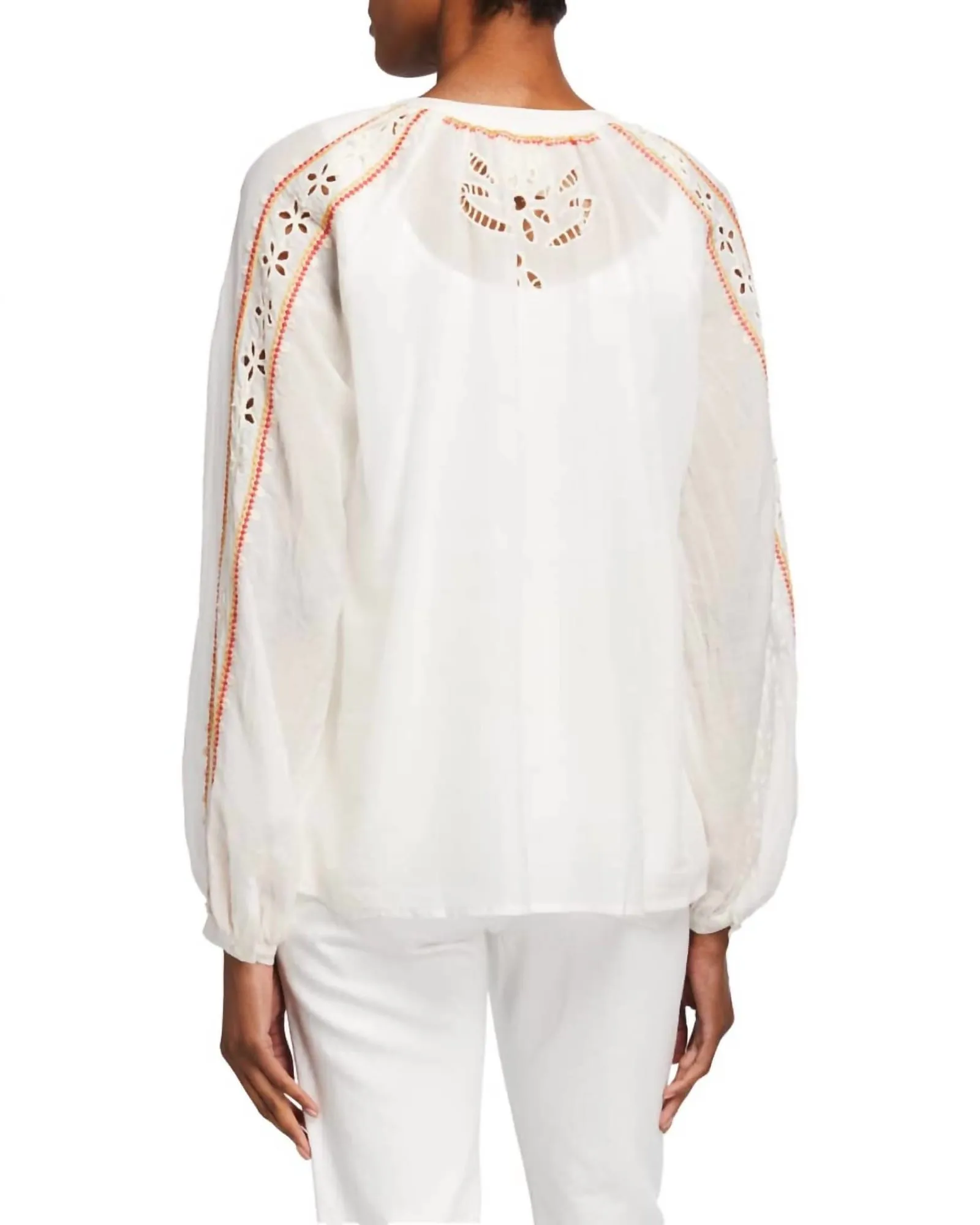 Rosa Eyelet Cotton Peasant Blouse in Antique White | Antique White