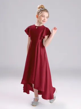 Ruffles Sleeves A-Line Long Chiffon Junior Bridesmaid Dresses