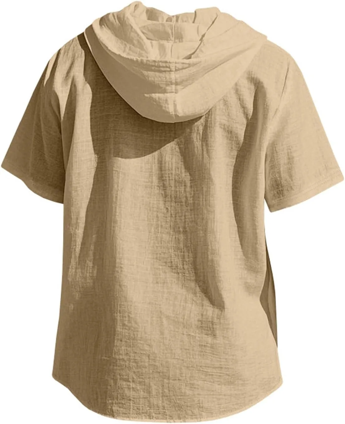 Summer Linen Shirts for Men Trendy Short Sleeve Button Hooded Cardigan Thin Breathable Leisure Solid Beach Hoodies Top