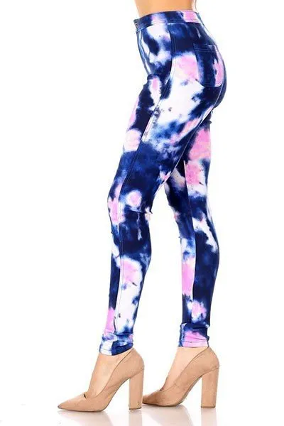 Super High Waisted Tie Dye Skinny Jeans - Blue/Pink