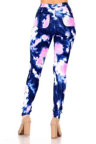 Super High Waisted Tie Dye Skinny Jeans - Blue/Pink