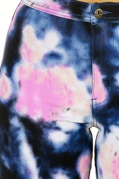 Super High Waisted Tie Dye Skinny Jeans - Blue/Pink
