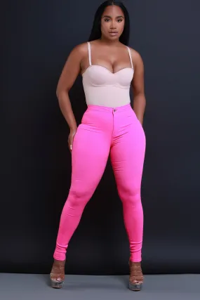 Super Swank High Waist Stretchy Jeans - Neon Pink