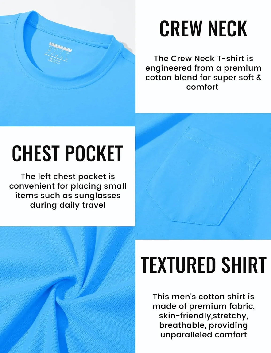 TACVASEN Men's Long Sleeve Pocket Tee Shirts Lightweight Breathable Cotton Crew Neck Casual Work Shirts for Summer